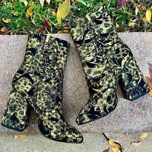 ASH WOMEN’S AS-FLORA MID-CALF BLOCK-HEEL BOOTS IN GOLD & BLACK WOMEN SIZES 9, 10